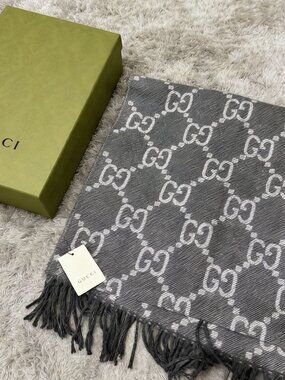 Gucci GG Monogram Wool Scarf in Grey